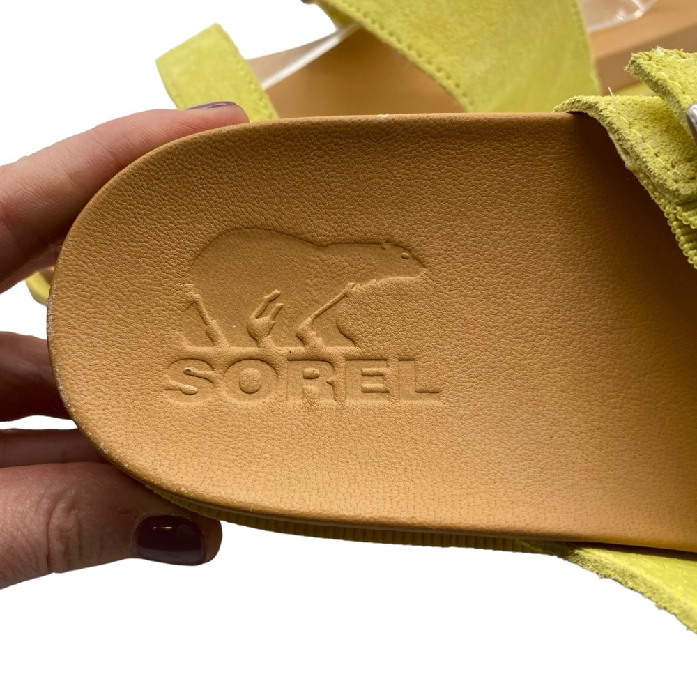 Sorel Sandals Roaming Slide Yellow Suede Leather Casual Chunky Colorful Size 8 - Picture 7 of 11